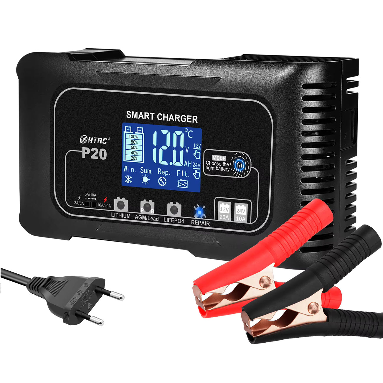 Chargeur De Batterie Intelligent 8A 12V/24V - Mainteneur Avec Réparation Pour Voiture, Moto, Camion, AGM, Gel, Wet, SLA