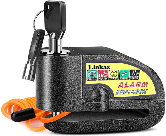 LINKAX Disc Block mit 110 dB Alarm, 2 Schlüssel, 1,5 m Diebstahlsicherungskabel, 1 Aufbewahrungskoffer