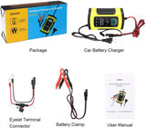 Chargeur / Mainteneur de batterie URAQT, 6-12V avec écran LCD & fonction de protection