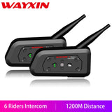 WAYXIN – Interphones Bluetooth pour moto, 2 pièces, sans fil, étanche, jusqu'à 1200m et 6 motards, R6