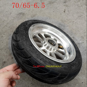 Size 10 inch Inflatable wheels 70/65-6.5 Tubeless tire Vacuum Tyre with 6.5" alloy rim fits Electric Scooter front wheel